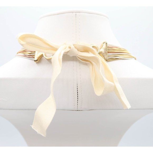 Multi Strand Snake Chain Ribbon Tie Necklace Silver/Gold/Rose Gold Tone 29" - Picture 5 of 5